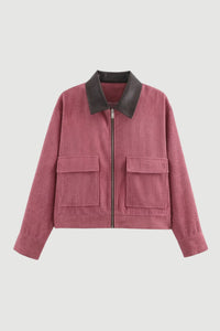 Dames Cropped Jas met Contrastkraag en Ritssluiting