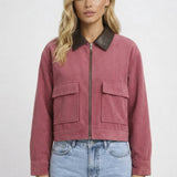 Dames Cropped Jas met Contrastkraag en Ritssluiting
