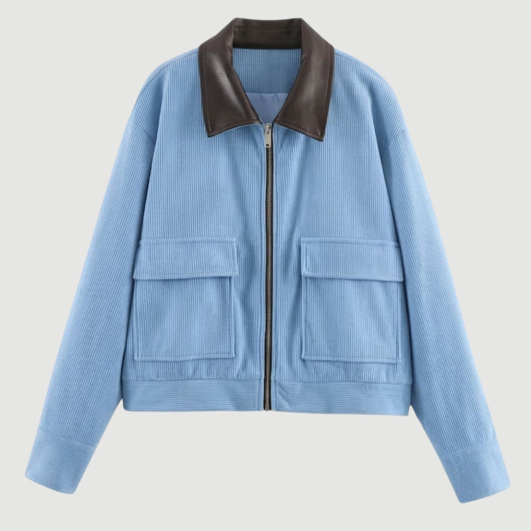 Dames Cropped Jas met Contrastkraag en Ritssluiting