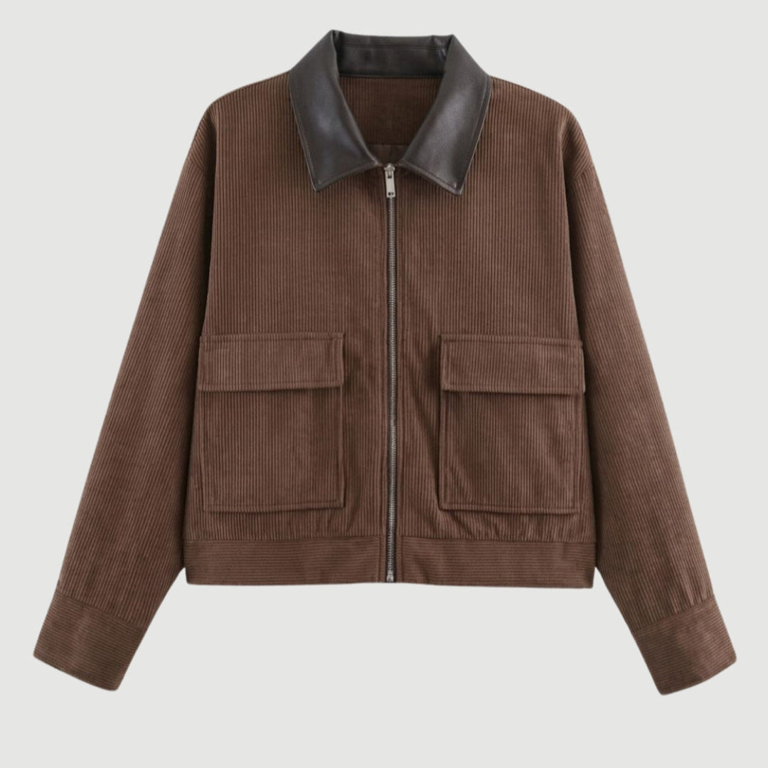 Dames Cropped Jas met Contrastkraag en Ritssluiting