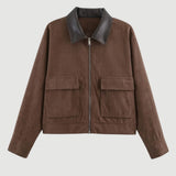 Dames Cropped Jas met Contrastkraag en Ritssluiting