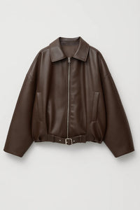 Leren Look Jas met Ritssluiting en Stoere Pasvorm