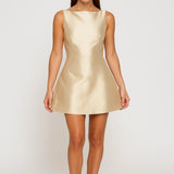 Champagne Elegante Mini Jurk met Strik