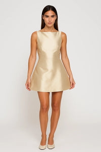 Champagne Elegante Mini Jurk met Strik
