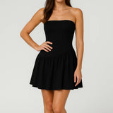 Zwarte Strapless Skater Mini Jurk