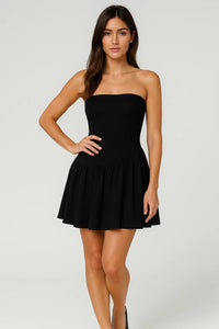 Zwarte Strapless Skater Mini Jurk