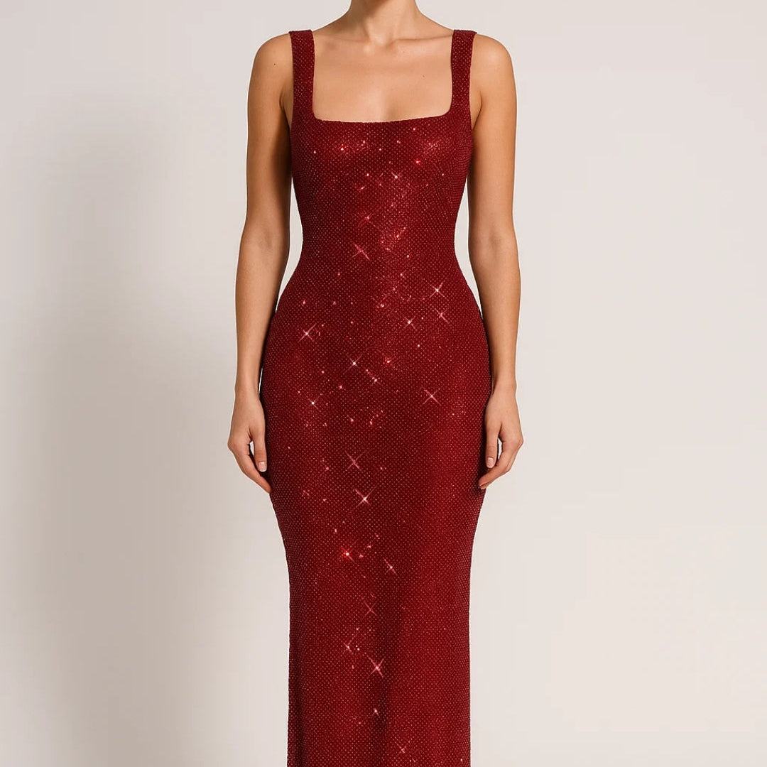 Dames Pailletten Maxi Jurk Met Open Rug