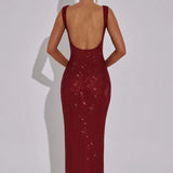 Dames Pailletten Maxi Jurk Met Open Rug
