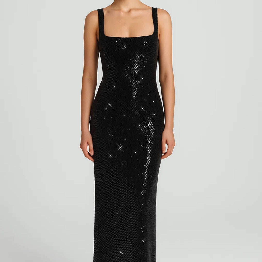 Dames Pailletten Maxi Jurk Met Open Rug