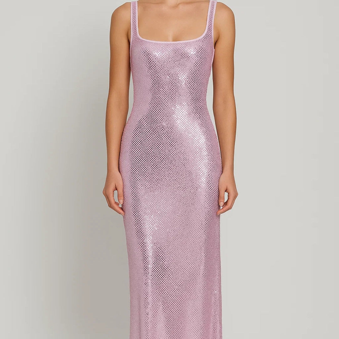 Dames Pailletten Maxi Jurk Met Open Rug