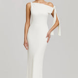 Witte Elegante One Shoulder Maxi Jurk