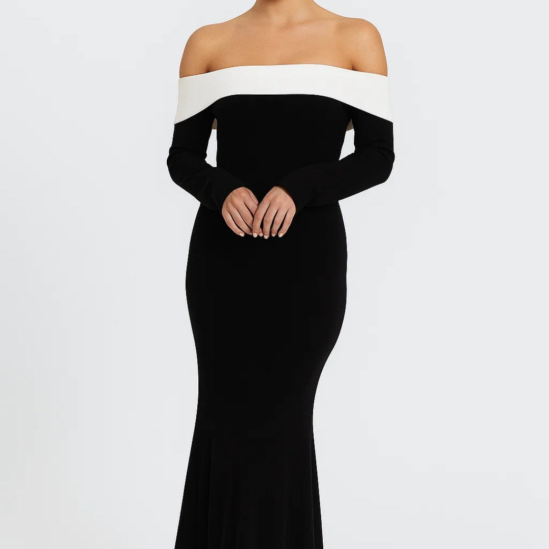 Dames Off Shoulder Maxi Jurk Met Lange Mouwen
