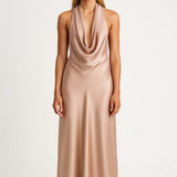 Elegante Maxi Jurk met Halterhals en Watervalhalslijn
