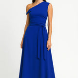 Blauwe Elegante One Shoulder Maxi Jurk