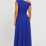 Blauwe Elegante One Shoulder Maxi Jurk