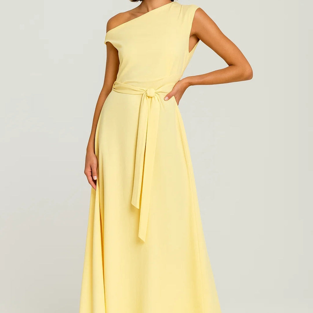 Blauwe Elegante One Shoulder Maxi Jurk