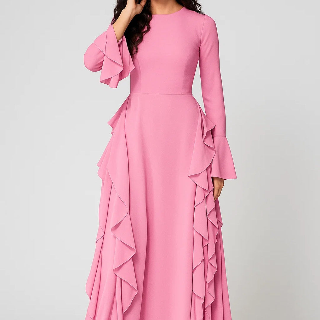 Dames Maxi Jurk Met Volants En Lange Mouwen