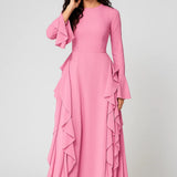 Dames Maxi Jurk Met Volants En Lange Mouwen