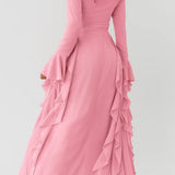 Dames Maxi Jurk Met Volants En Lange Mouwen