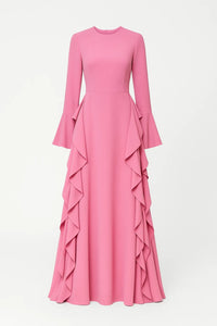 Dames Maxi Jurk Met Volants En Lange Mouwen
