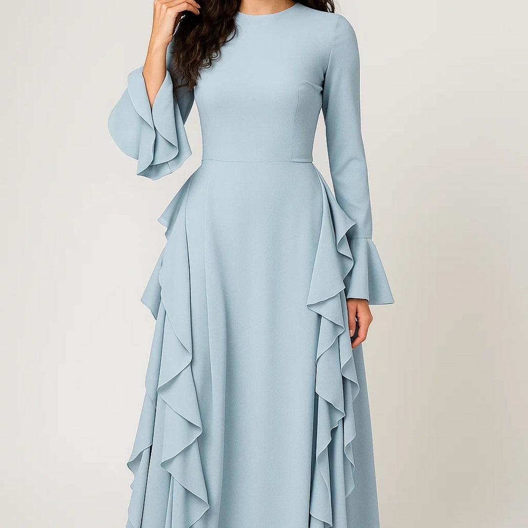 Dames Maxi Jurk Met Volants En Lange Mouwen