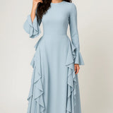 Dames Maxi Jurk Met Volants En Lange Mouwen