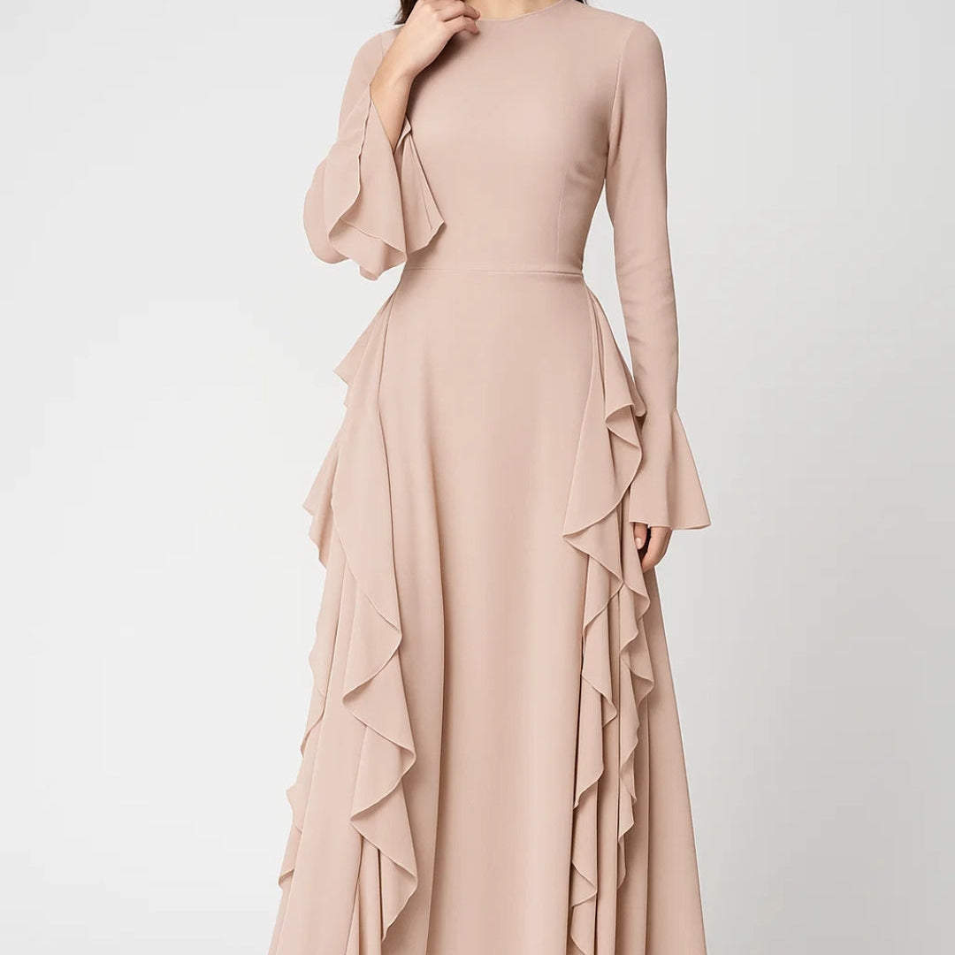Dames Maxi Jurk Met Volants En Lange Mouwen