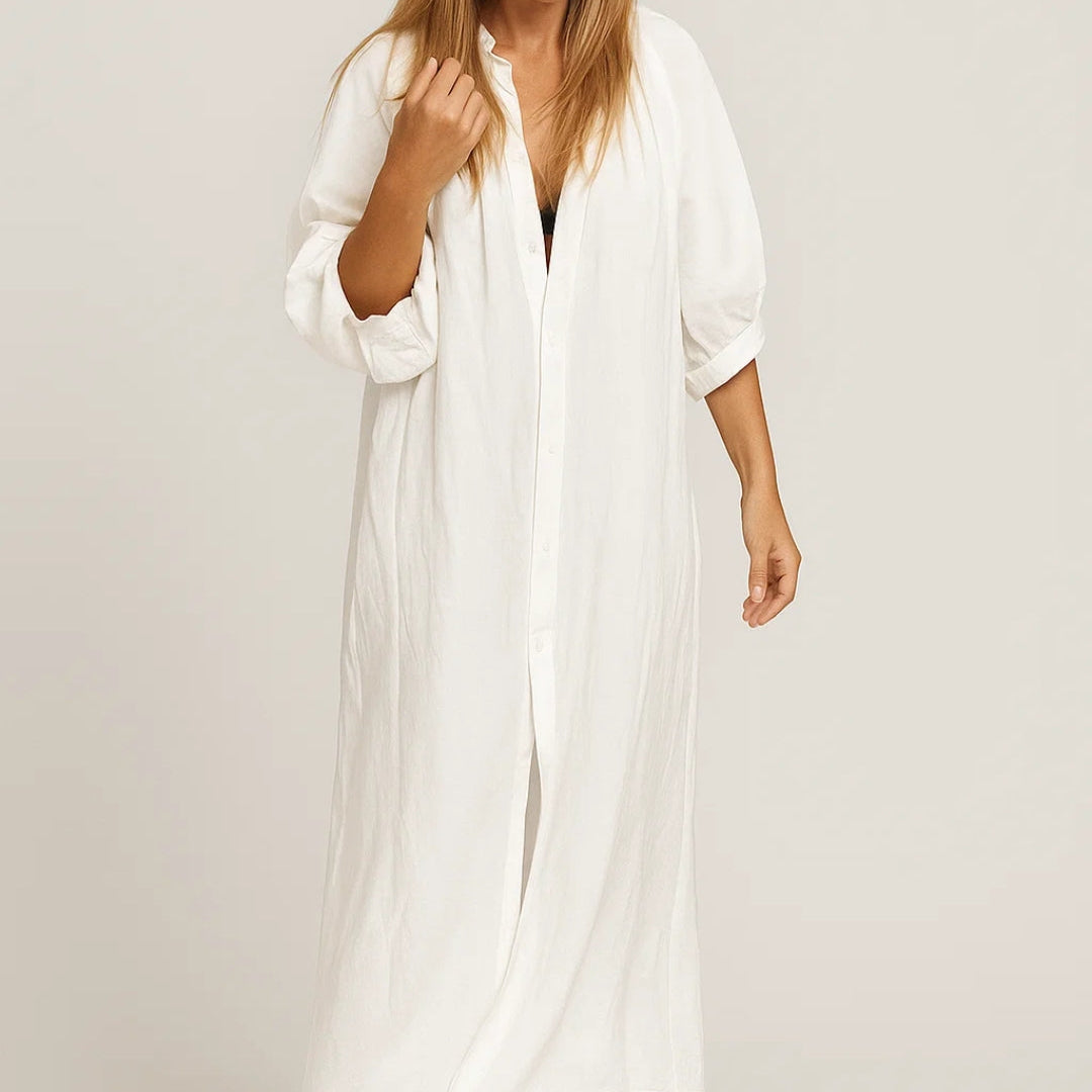 Minimalistische Maxi Jurk met Losse Pasvorm en Lange Mouwen