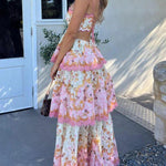 Odetta | Romantische Bloemen Maxidress met Rugkant-Details