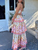 Odetta | Romantische Bloemen Maxidress met Rugkant-Details