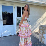 Odetta | Romantische Bloemen Maxidress met Rugkant-Details