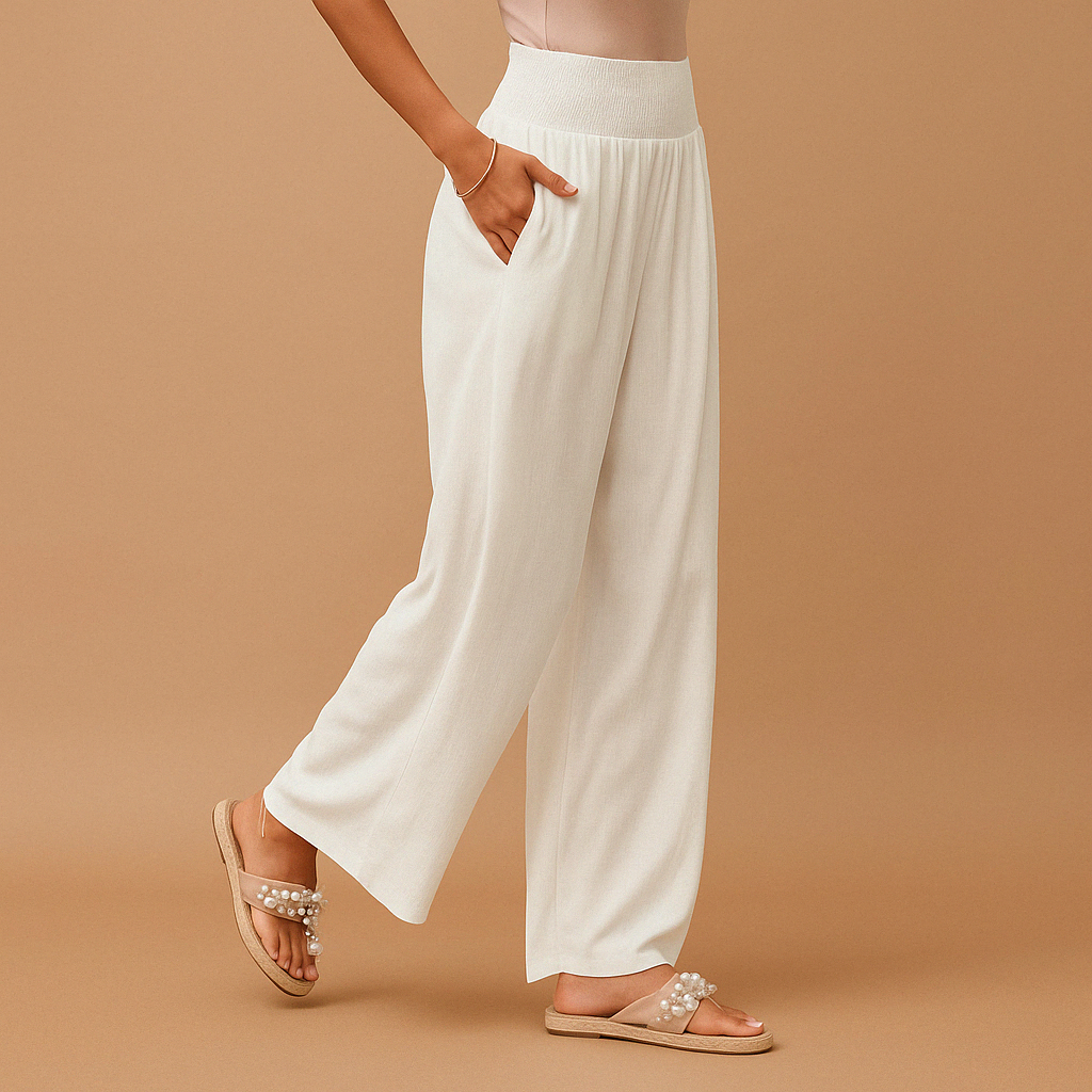 Loïs dames broek | Luchtige zomerbroek met rechte pijpen en elastische taille