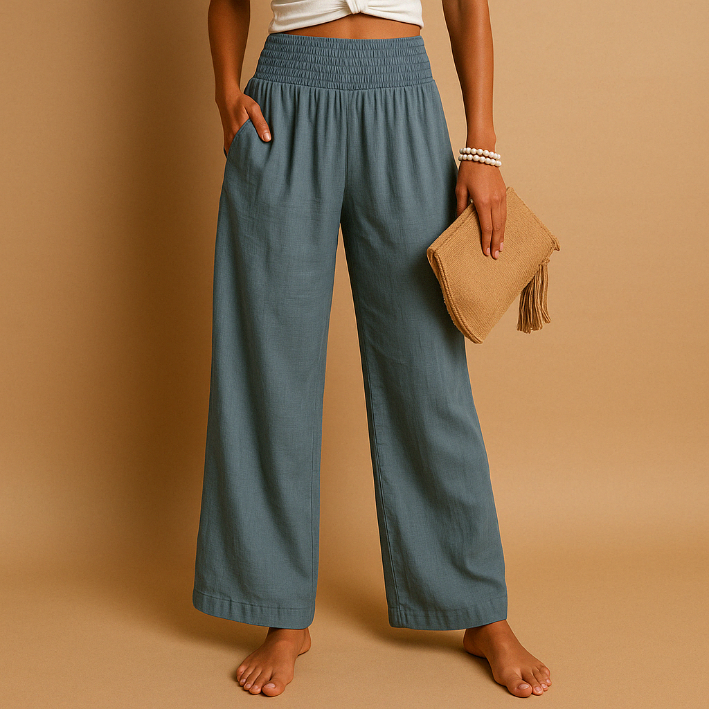 Loïs dames broek | Luchtige zomerbroek met rechte pijpen en elastische taille