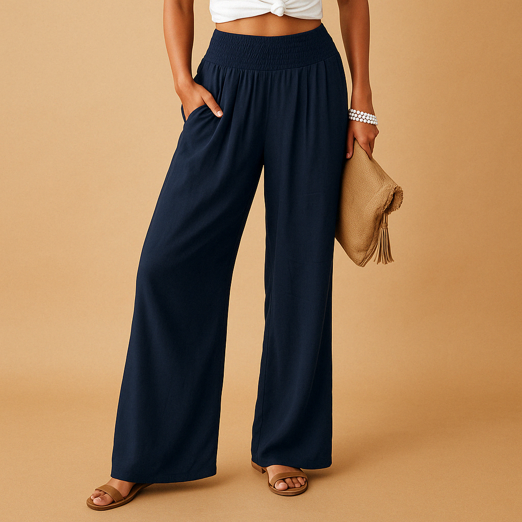 Loïs dames broek | Luchtige zomerbroek met rechte pijpen en elastische taille