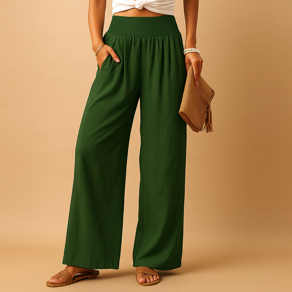 Loïs dames broek | Luchtige zomerbroek met rechte pijpen en elastische taille