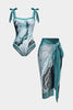 Angela | Twee-delig badpak set met abstracte print, strikbanden en pareo