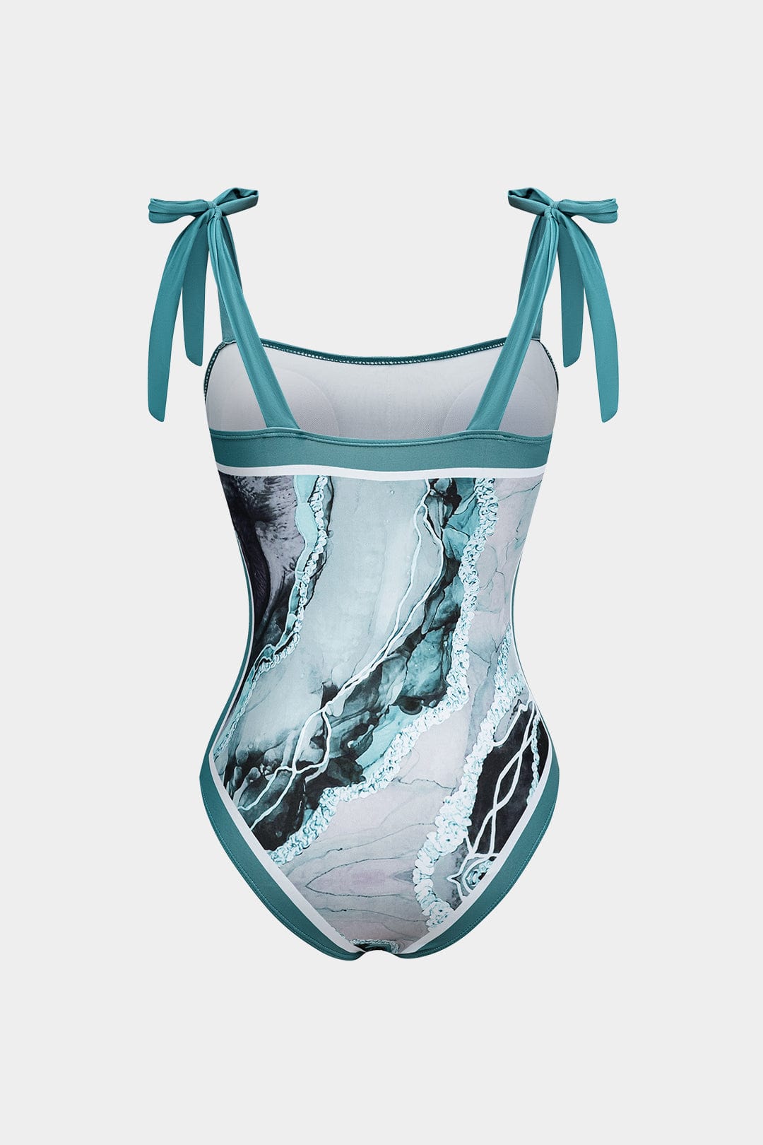 Angela | Twee-delig badpak set met abstracte print, strikbanden en pareo