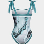 Angela | Twee-delig badpak set met abstracte print, strikbanden en pareo