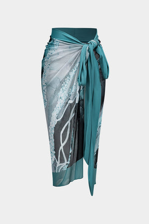 Angela | Twee-delig badpak set met abstracte print, strikbanden en pareo