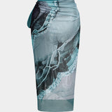 Angela | Twee-delig badpak set met abstracte print, strikbanden en pareo