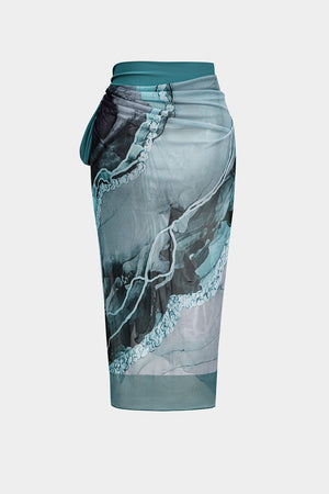 Angela | Twee-delig badpak set met abstracte print, strikbanden en pareo