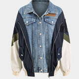 Jade | Patchwork-jack met denim- en nylon-elementen – Casual en uniek