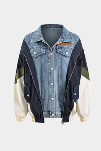 Jade | Patchwork-jack met denim- en nylon-elementen – Casual en uniek