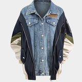 Jade | Patchwork-jack met denim- en nylon-elementen – Casual en uniek