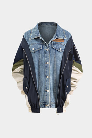 Jade | Patchwork-jack met denim- en nylon-elementen – Casual en uniek
