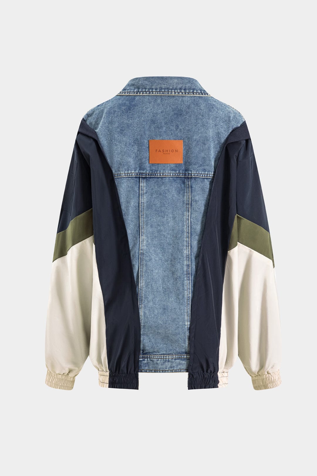 Jade | Patchwork-jack met denim- en nylon-elementen – Casual en uniek