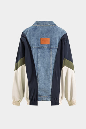 Jade | Patchwork-jack met denim- en nylon-elementen – Casual en uniek