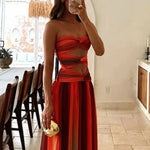 Maxi Zomerjurk met Cut-Outs & Bandeau-Top – Kleurverloop Rood-ORanje