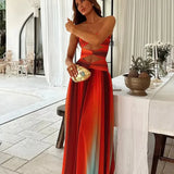 Maxi Zomerjurk met Cut-Outs & Bandeau-Top – Kleurverloop Rood-ORanje
