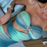 Maxi Zomerjurk met Cut-Outs & Bandeau-Top – Kleurverloop Rood-ORanje